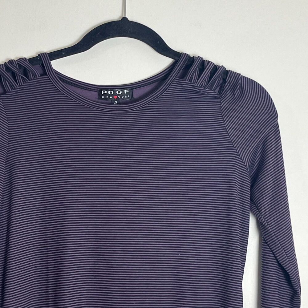 Poof New York Striped Long Sleeve Top Small Lattice Shoulder Detail Soft Stretch